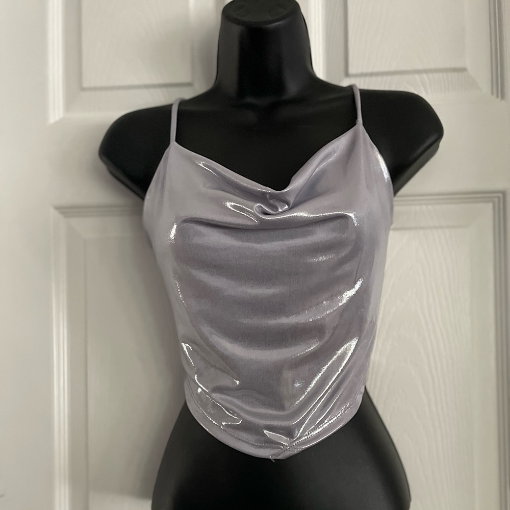 Silver Cropped Cami Top